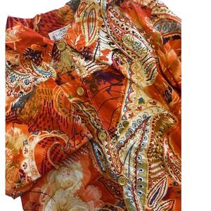 Vintage Life Style Woman Orange Paisley Floral Sequin Cotton Button Up Jacket 1X